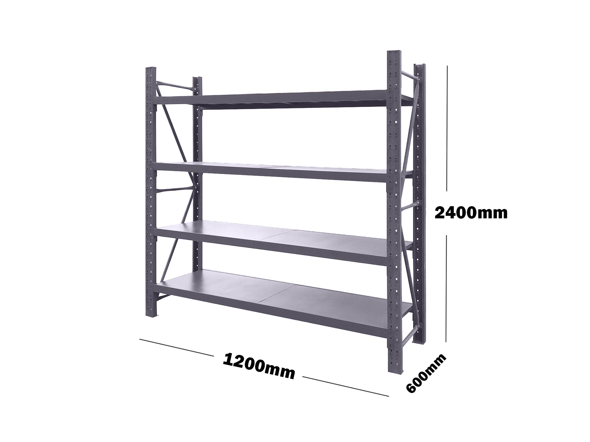 1.2M(L) X 2.4M(H) X 0.6M(D) SHELVES RACKING METAL STEEL CHARCOAL 1224