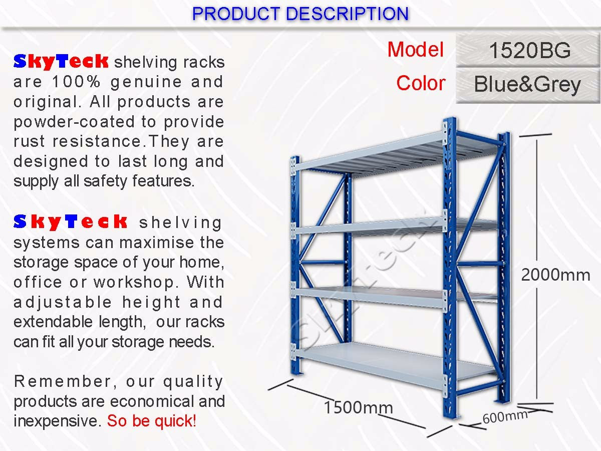 2.4M(L) X 1.5M(H) X 0.6M(D) SHELVES RACKING METAL STEEL BLUE AND ORANGE 2415