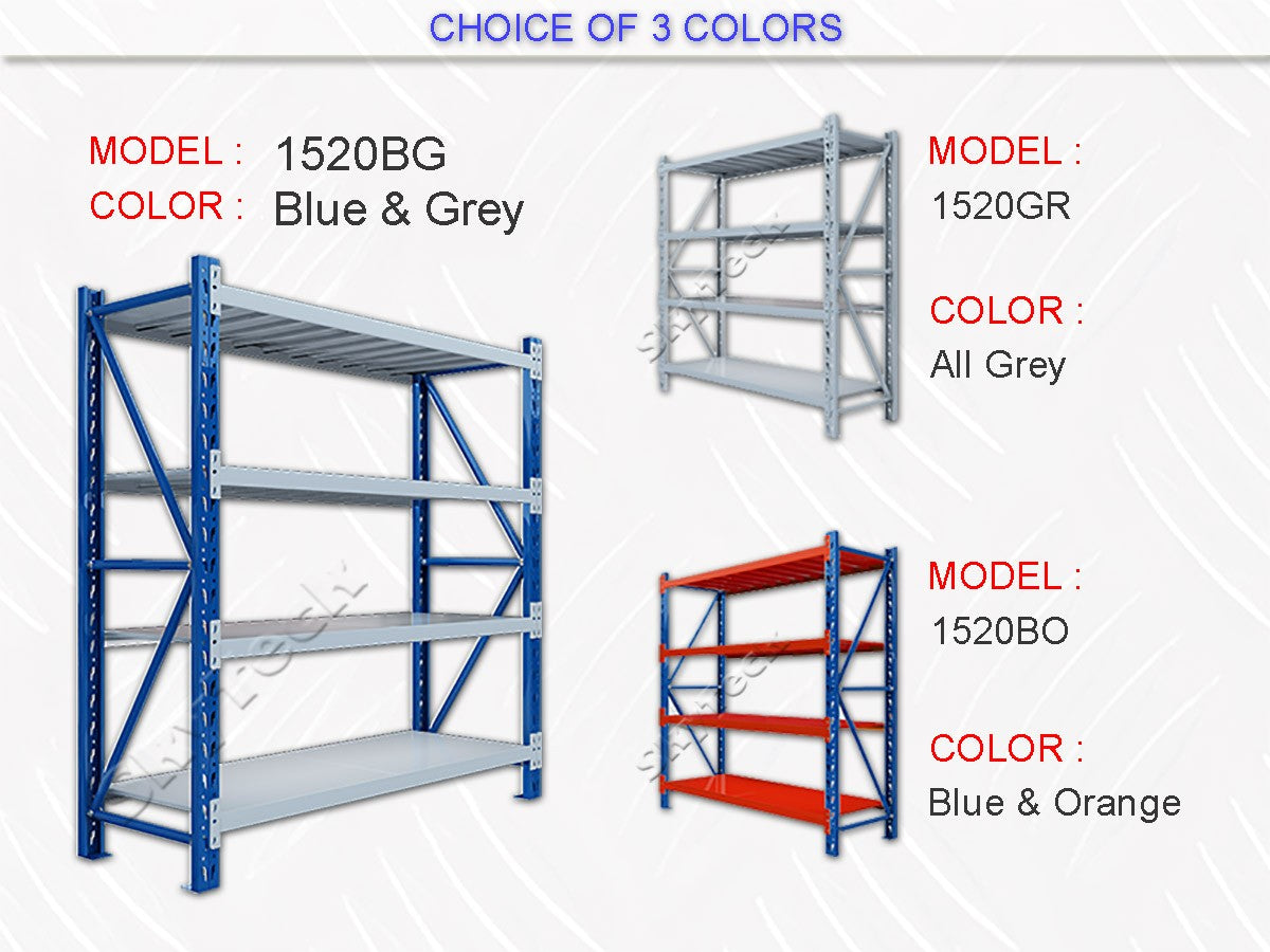 2.4M(L) X 1.5M(H) X 0.6M(D) HEAVY DUTY SHELVES RACKING METAL STEEL BLUE AND WHITE 2415