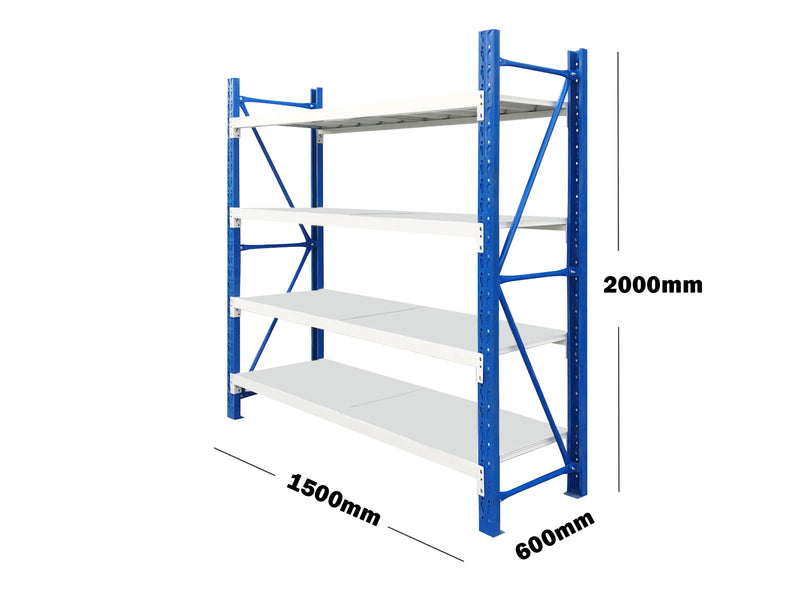 1.5M(L) X 2M(H) X 0.6M(D) HEAVY DUTY SHELVES RACKING METAL STEEL BLUE AND WHITE 1520