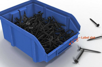 Stackable Plastic Storage Bin with Label Holder, Blue 355x210x175mm
