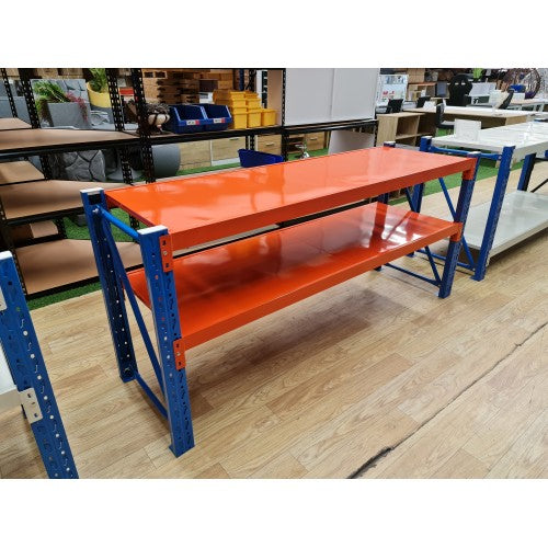 2M HEAVY DUTY METAL 2 TIER WORKBENCH UNIT BLUE AND ORANGE 6920 Bo