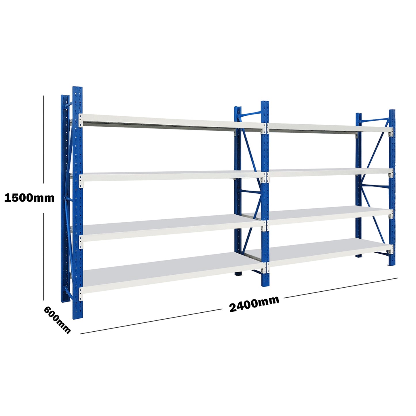 Double Bay Steel Shelving Rack 2.4m x 1.5m x 0.6m Blue and White