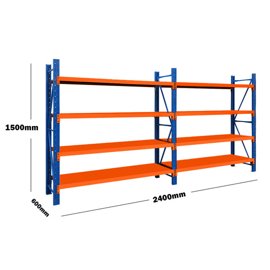Steel Double Bay Shelving Unit 2.4m x 1.5m x 0.6m Blue and Orange