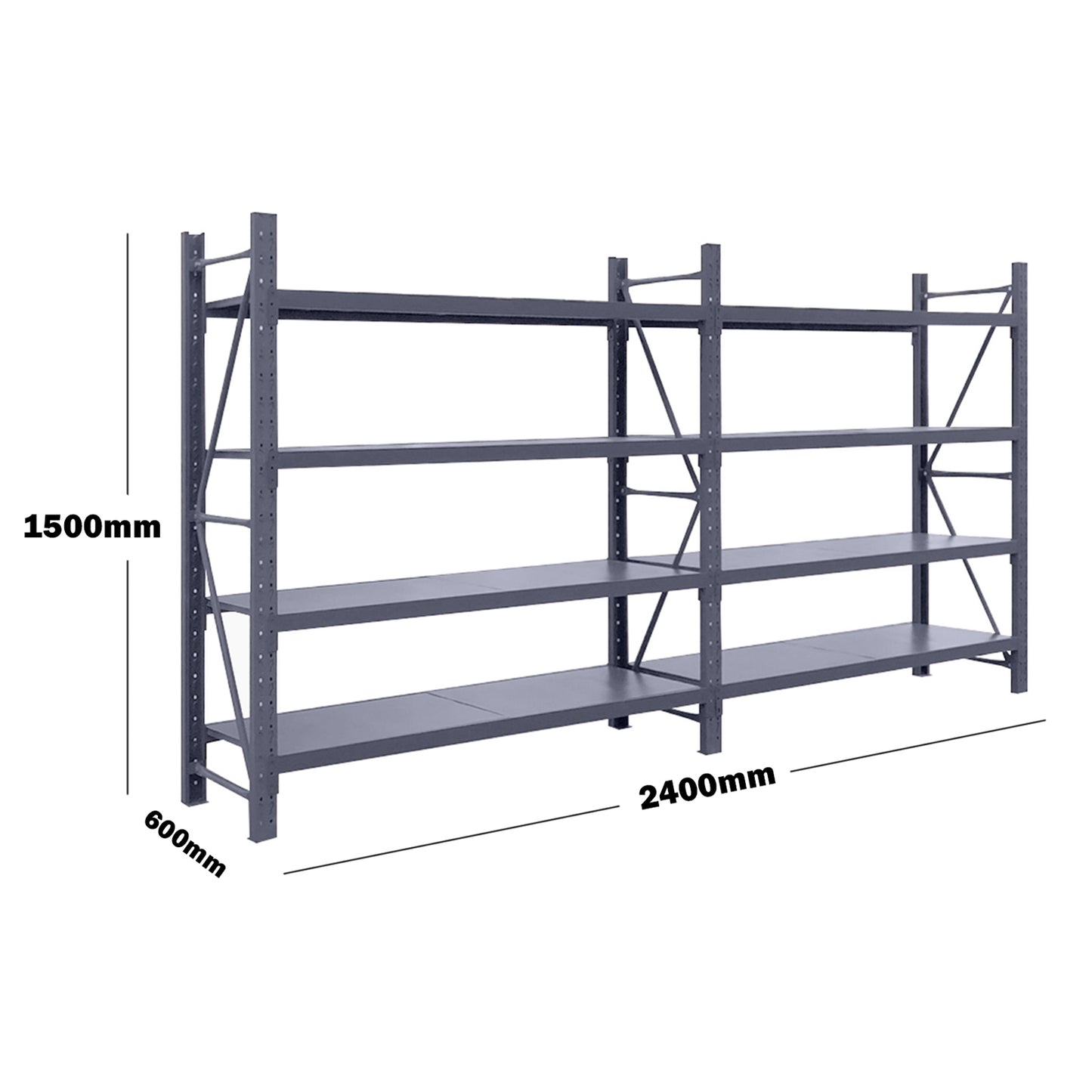 Steel Double Bay Shelving Unit 2.4m x 1.5m x 0.6m Charcoal