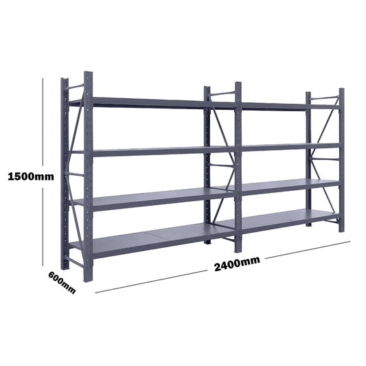 Steel Double Bay Shelving Unit 2.4m x 1.5m x 0.6m Charcoal
