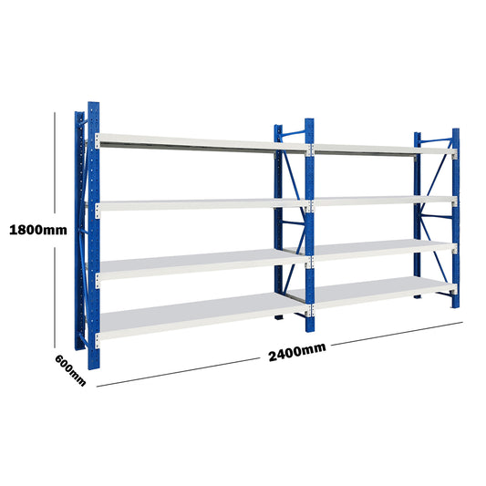 Steel Double Bay Shelving Unit 2.4M x 1.8M x 0.6M Blue and White