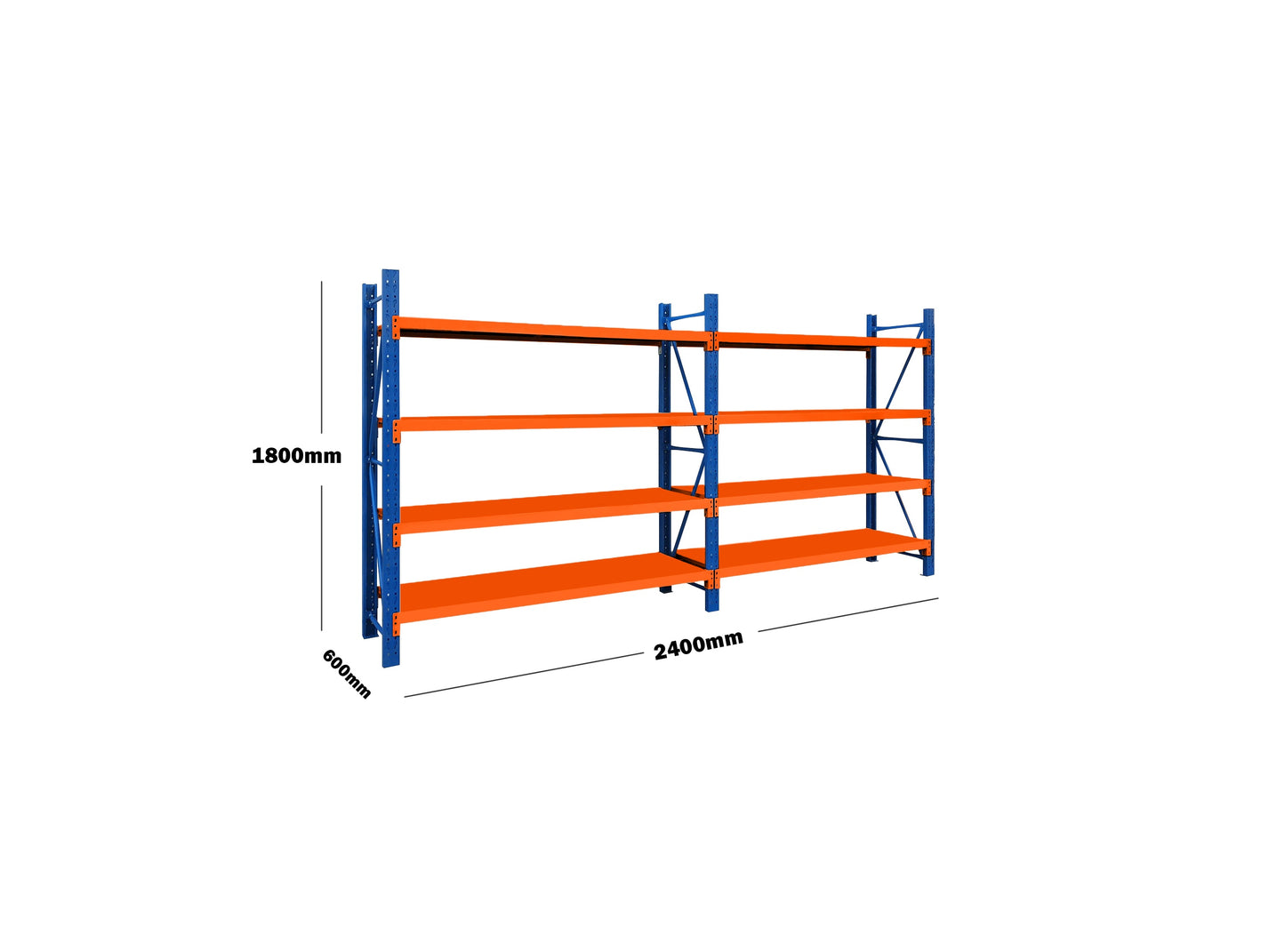 Steel Double Bay Shelving Unit 2.4M x 1.8M x 0.6M Blue and Orange
