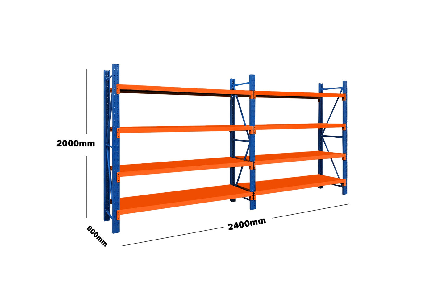Steel Double Bay Shelving Rack 2.4m x 2m x 0.6m Blue and Orange