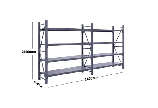 Steel Double Bay Shelving Rack 2.4m x 2m x 0.6m Charcoal