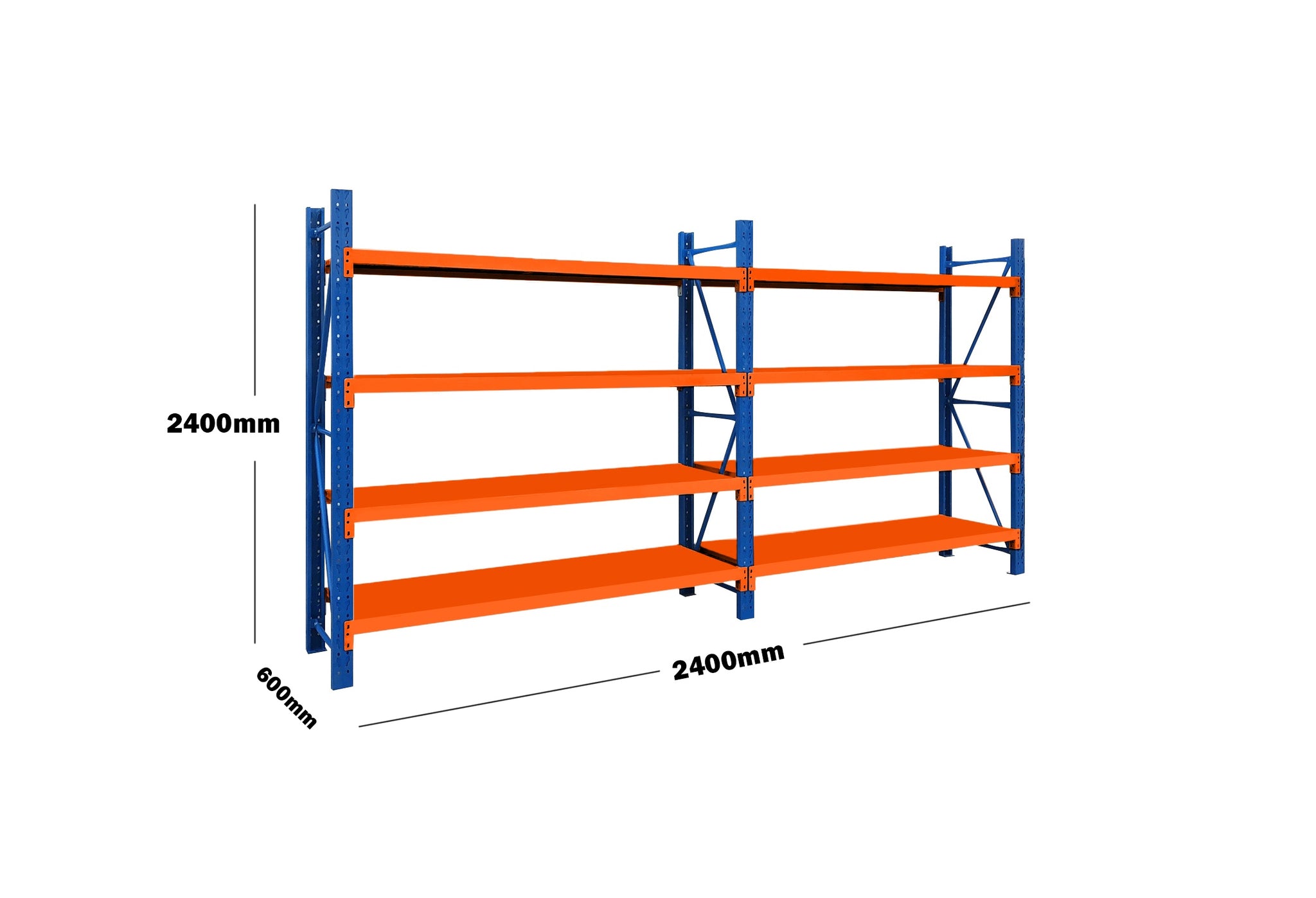 2.4M(L) X 2.4M(H) X 0.6M(D) SHELVES RACKING METAL STEEL BLUE AND ORANGE 2424