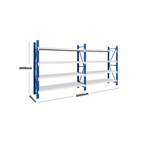 3M(L) X 2M(H) X 0.6M(D) Heavy Duty  Double Bay Garage Warehouse Metal Storage Shelving Shelves BLUE AND WHITE 3020