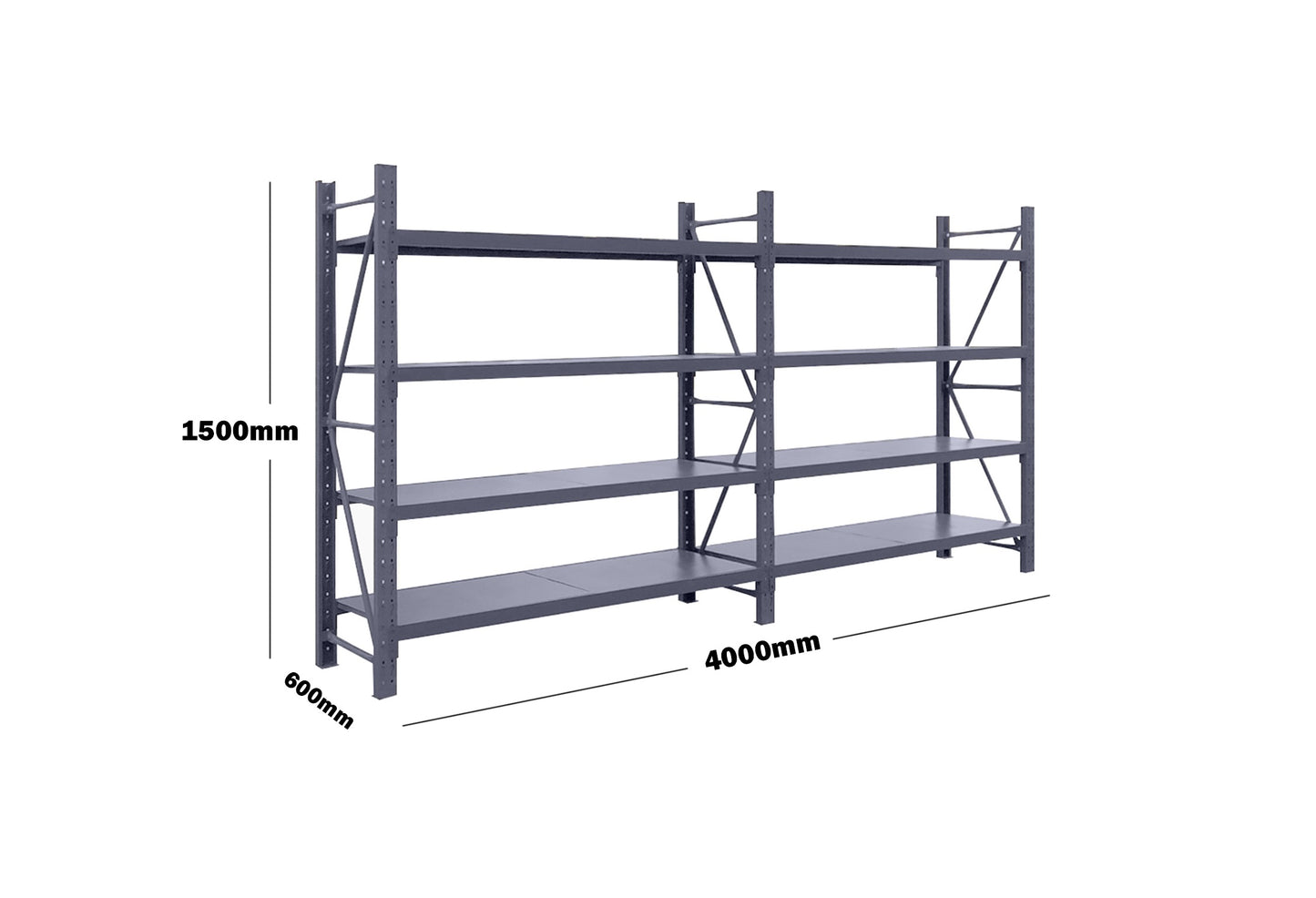 Steel Double Bay Shelving Rack 4m x 1.5m x 0.6m Charcoal