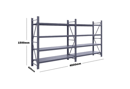 Steel Double Bay Shelving Rack 4m x 1.5m x 0.6m Charcoal