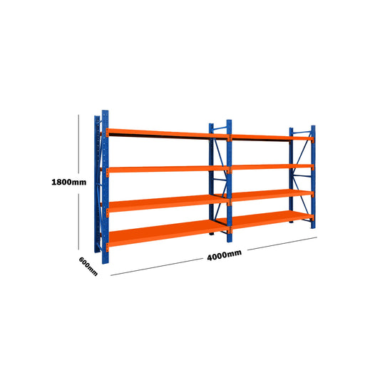 Steel Double Bay Shelving Unit 4m x 1.8m x 0.6m Blue and Orange