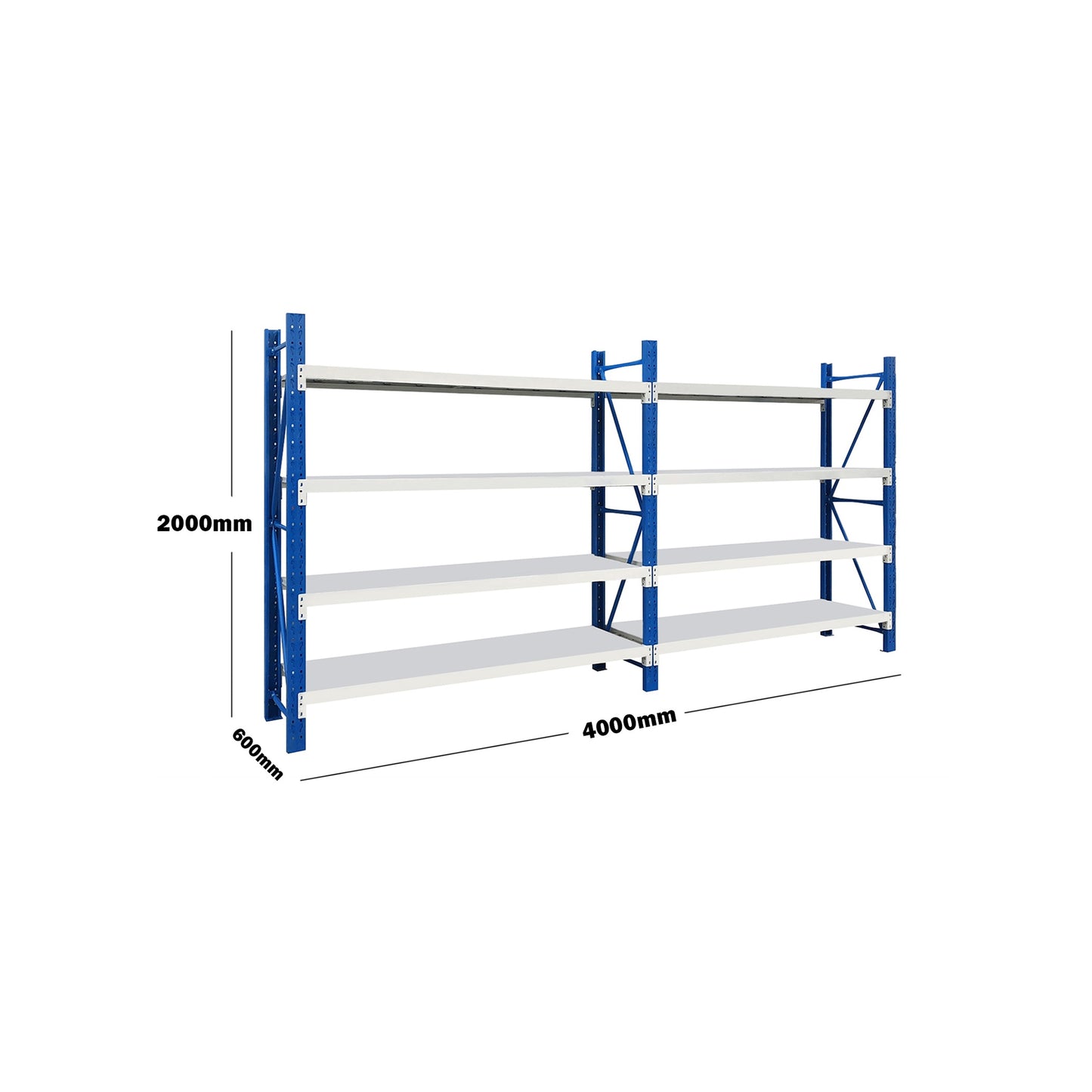 Double Bay Steel Shelving Rack 4m x 2m x 0.6m Blue and White