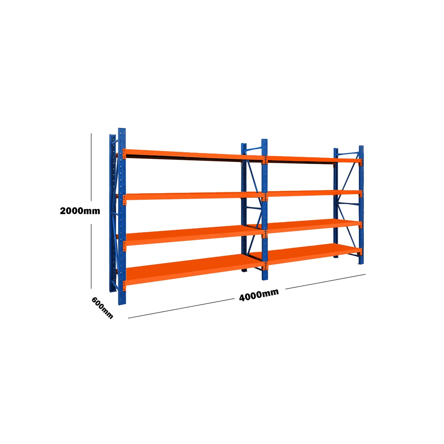 Steel Double Bay Shelving Rack 4M x 2M x 0.6M Blue and Orange