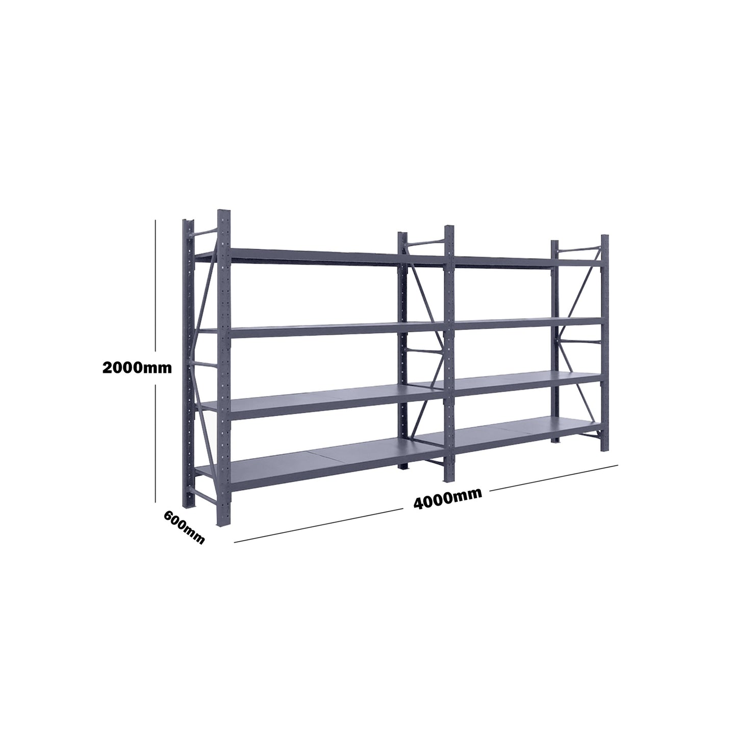 Steel Double Bay Shelving Unit 4M x 2M x 0.6M Charcoal