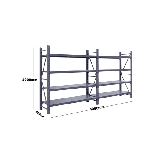 4M(L) X 2M(H) X 0.6M(D) DOUBLE BAY SHELVES RACKING METAL STEEL CHARCOAL 4020kk