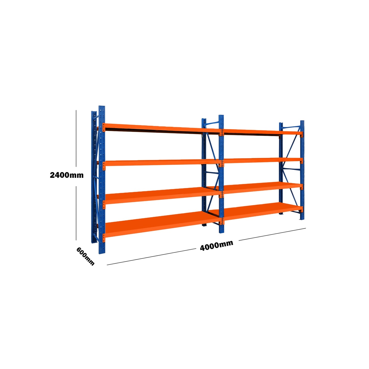 Steel Double Bay Shelving Unit 4M x 2.4M x 0.6M Blue Orange