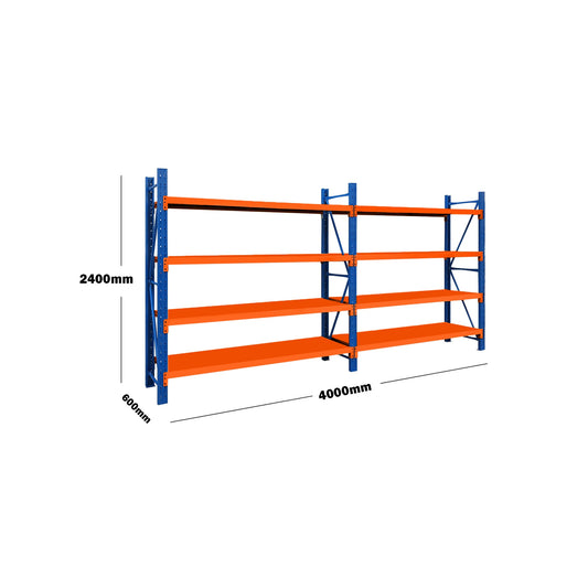 Steel Double Bay Shelving Unit 4M x 2.4M x 0.6M Blue Orange