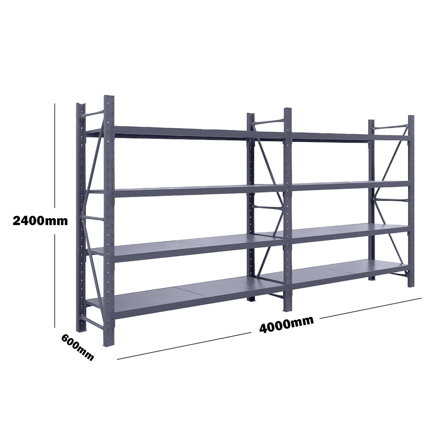 Steel Double Bay Shelving Unit 4M x 2.4M x 0.6M Charcoal
