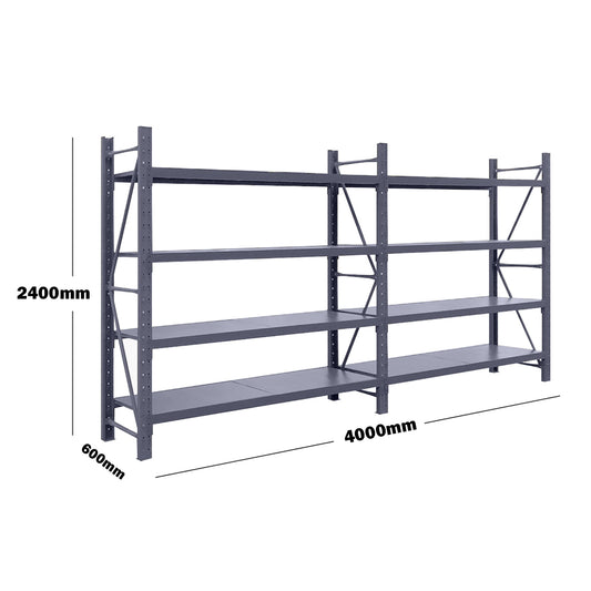 Steel Double Bay Shelving Unit 4M x 2.4M x 0.6M Charcoal