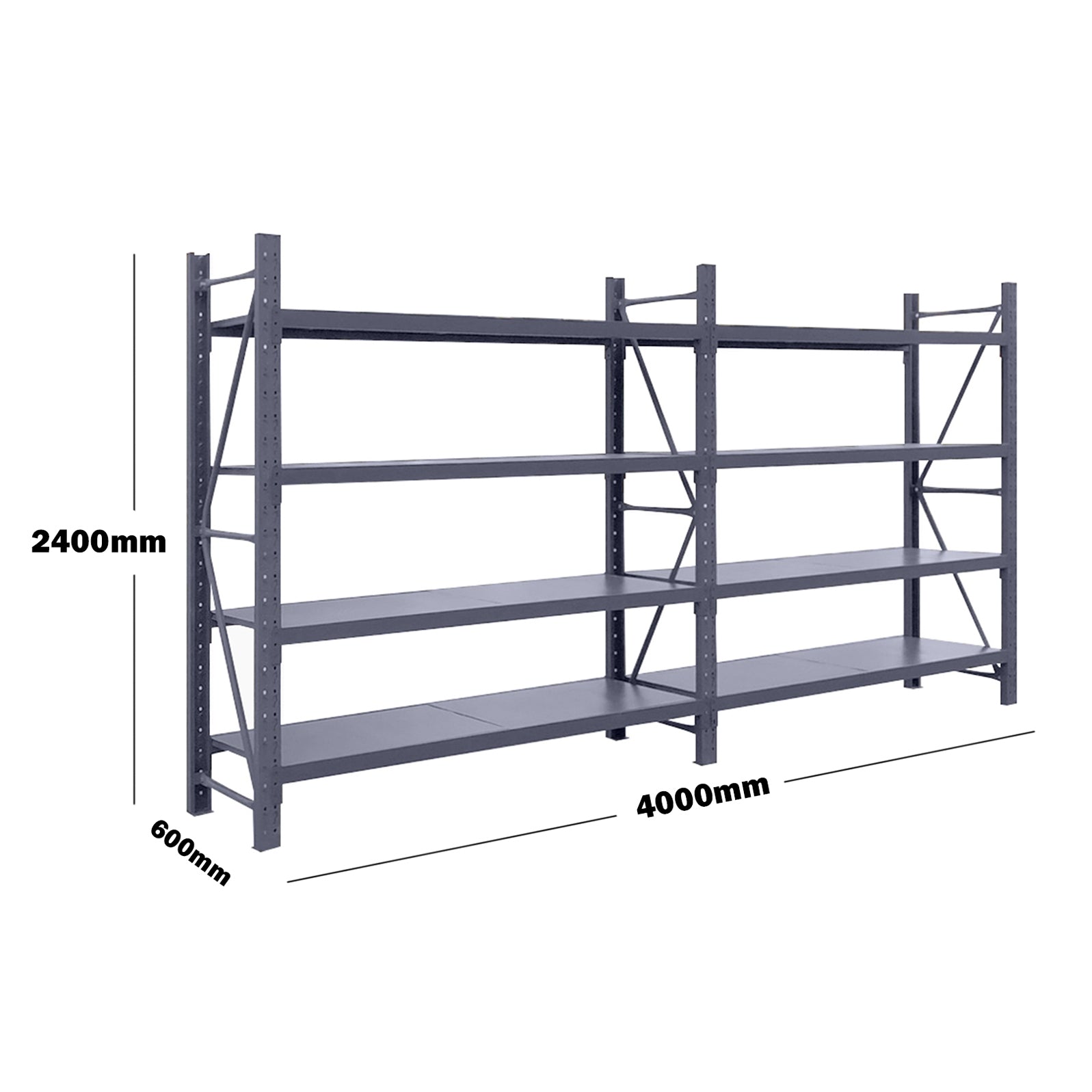 4M(L) X 2.4M(H) X 0.6M(D) SHELVES RACKING METAL STEEL CHARCOAL 4024