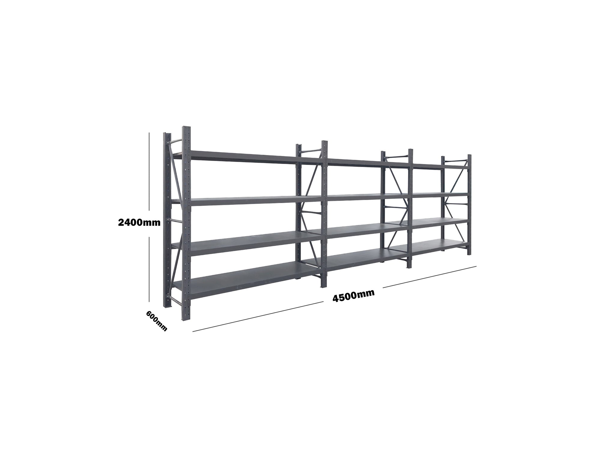 4.5M(L) X 2.4M(H) X 0.6M(D) SHELVES RACKING METAL STEEL CHARCOAL 4524