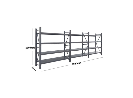 Steel Long Bay Shelving 6m x 1.8m x 0.6m | 200kg Per Shelf