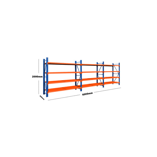 Heavy Duty Steel Shelving Rack 6m x 2m x 0.6m — Blue and Orange