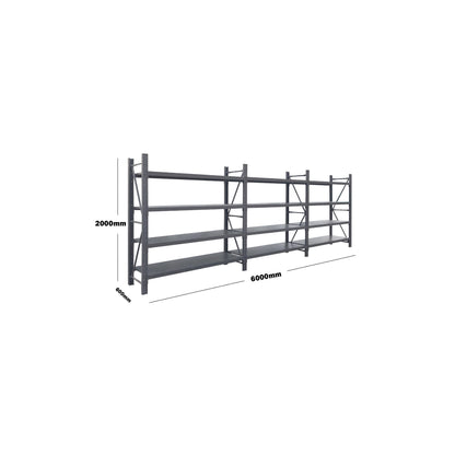 Steel Long Bay Shelving 5m x 2.4m x 0.6m | 200kg Per Shelf Charcoal 5024G