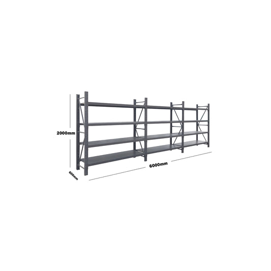Steel Garage Shelving 6m x 2m x 0.6m Heavy-Duty Racking Grey