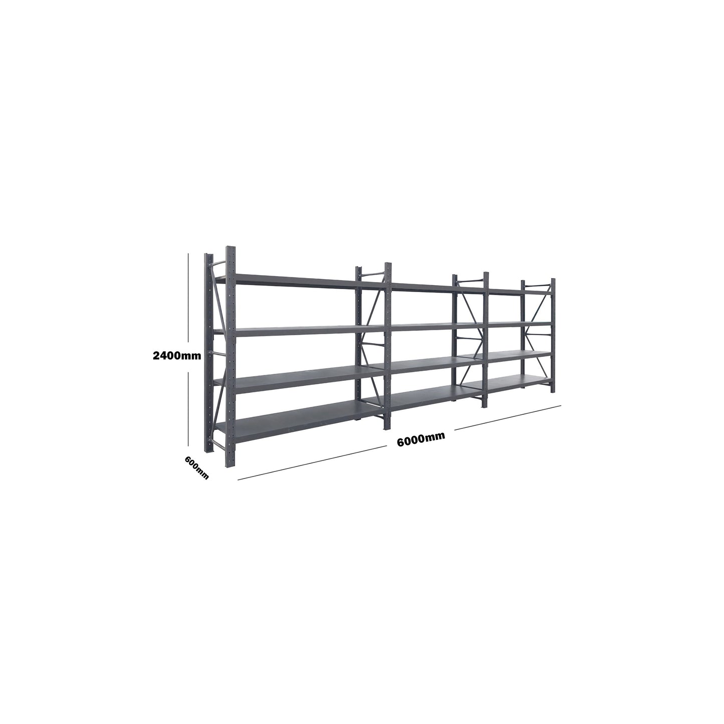 Steel Double Bay Shelving 6m x 2.4m x 0.6m Charcoal 1600kg