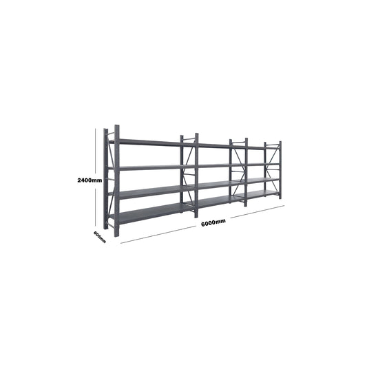 Steel Double Bay Shelving 6m x 2.4m x 0.6m Charcoal 1600kg