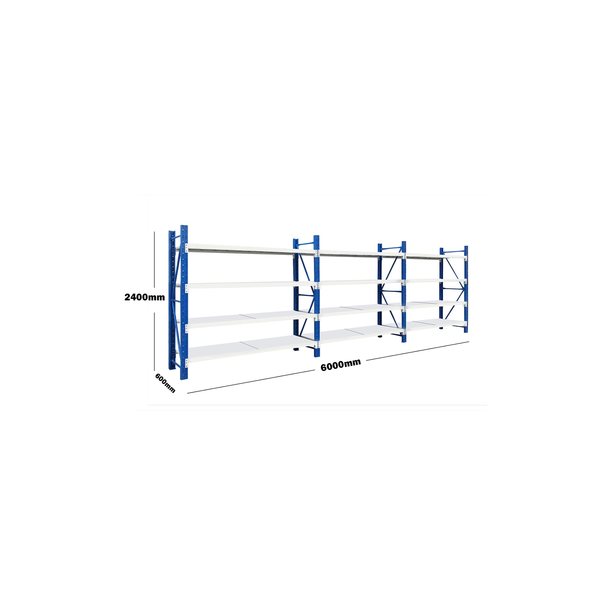 6M(L) X 2.4M(H) X 0.6M(D) HEAVY DUTY SHELVES RACKING METAL STEEL BLUE AND WHITE 6024