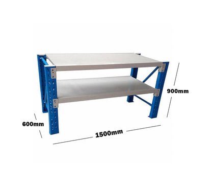 Heavy Duty Metal 2-Tier Workbench 1.5m — Blue and WHITE