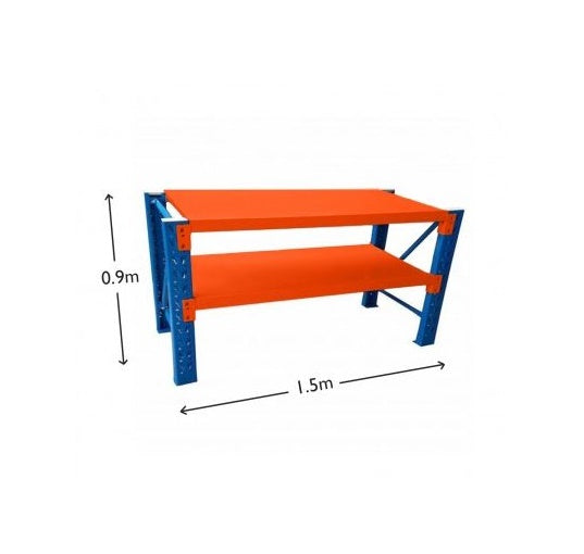 1.5M HEAVY DUTY METAL 2 TIER WORKBENCH UNIT BLUE AND ORANGE 6915BO