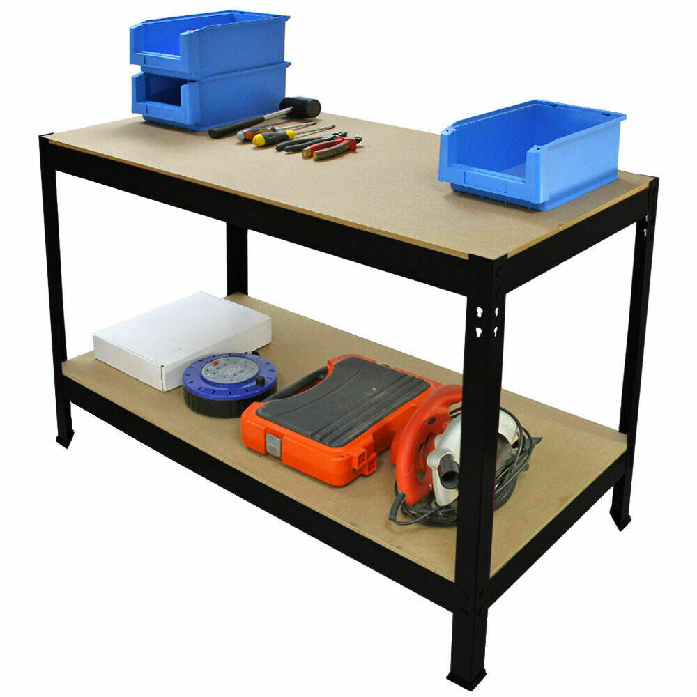 Heavy-Duty MDF 2-Tier Workbench with Pegboard, 120cm Black