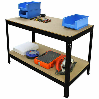 Heavy-Duty MDF 2-Tier Workbench with Pegboard, 120cm Black