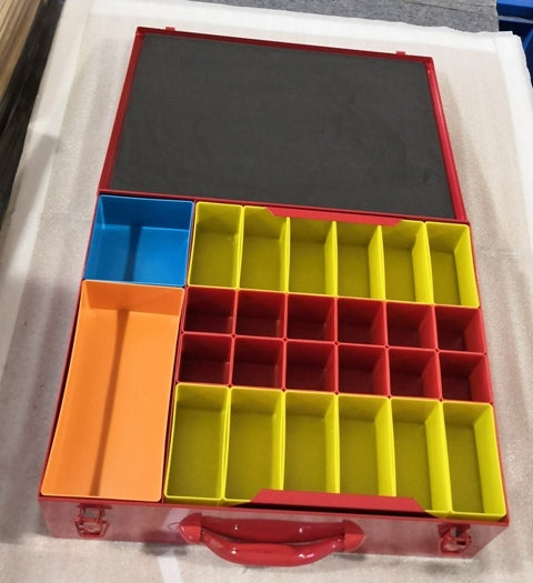 2-Tier Metal Screw and Parts Organiser Tool Box with Colour-Coded Bins