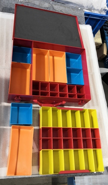 2-Tier Metal Screw and Parts Organiser Tool Box with Colour-Coded Bins