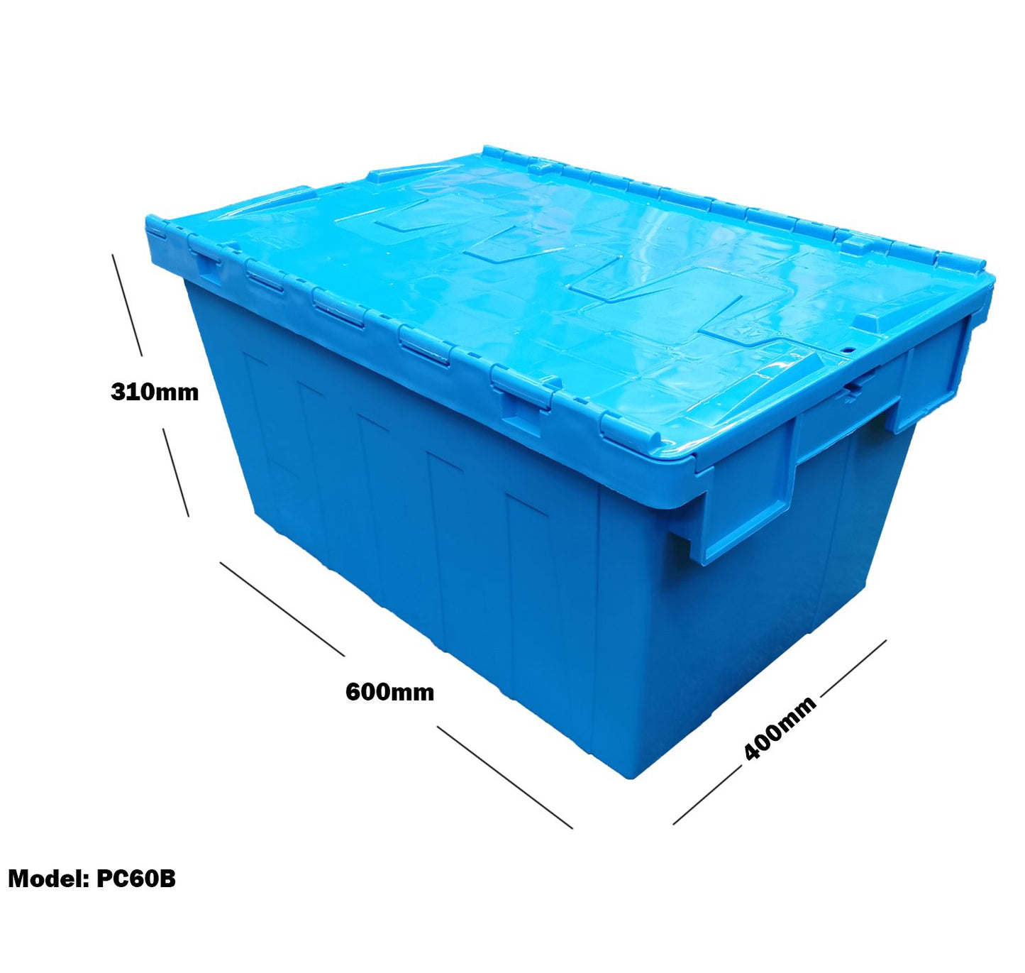 Plastic Storage Tub with Lid 60x40x31cm Blue Stackable