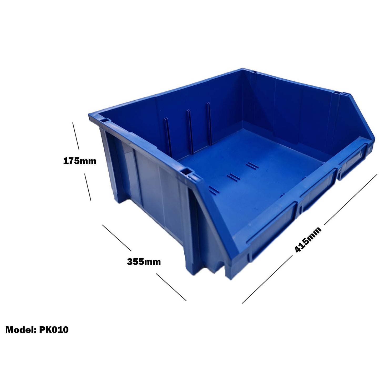Stackable Plastic Storage Bin with Label Cover, Blue – PK010