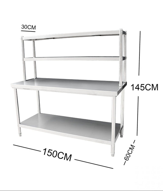 Stainless Steel 4-Tier Workbench & Shelf Combo 150cm 304 Grade