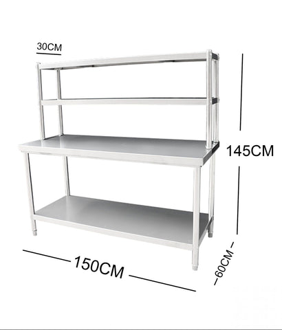 150CM STAINLESS STEEL METAL WORKBENCH SHELF COMBO KITCHEN BENCH FREEZER STORAGE