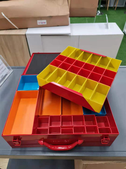2-Tier Metal Screw and Parts Organiser Tool Box with Colour-Coded Bins