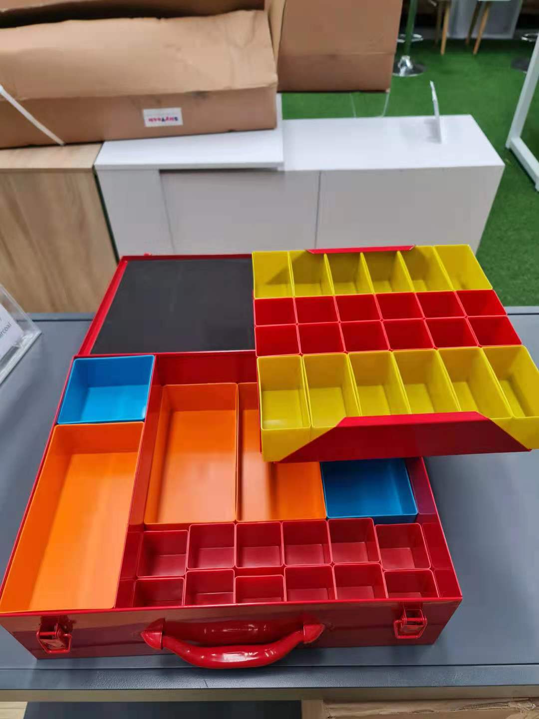 2-Tier Metal Screw and Parts Organiser Tool Box with Colour-Coded Bins