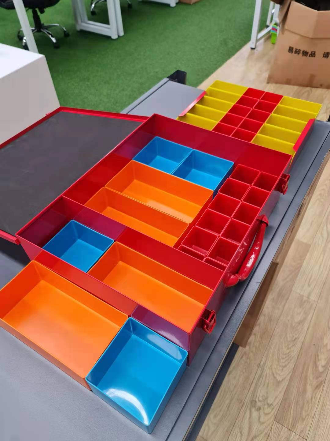 2-Tier Metal Screw and Parts Organiser Tool Box with Colour-Coded Bins