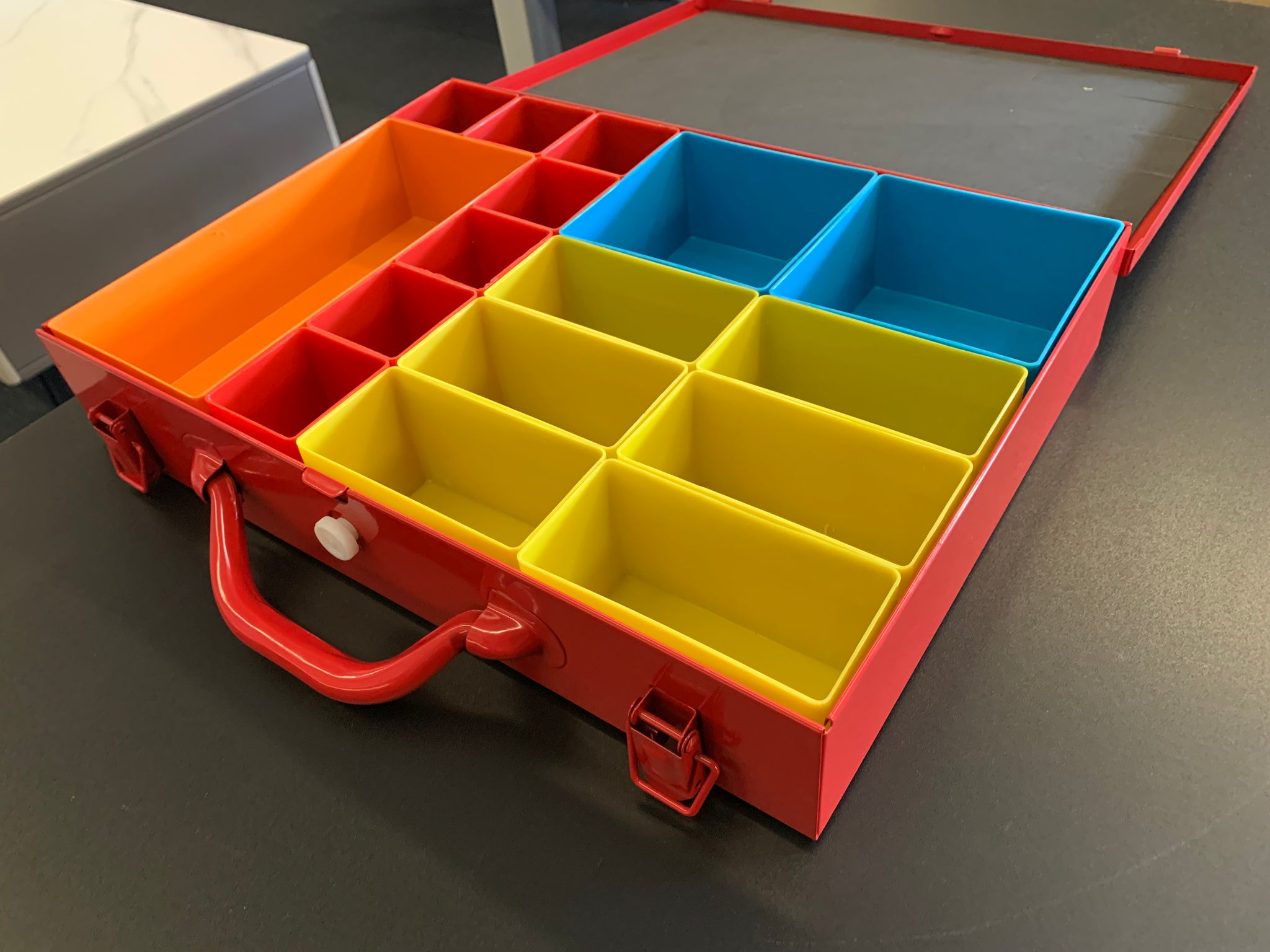 SINGLE SMALL METAL COMPARTMENT SCREW ORGANIZER TOOL BOX RED